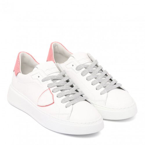White and Coral Pink Temple Sneakers