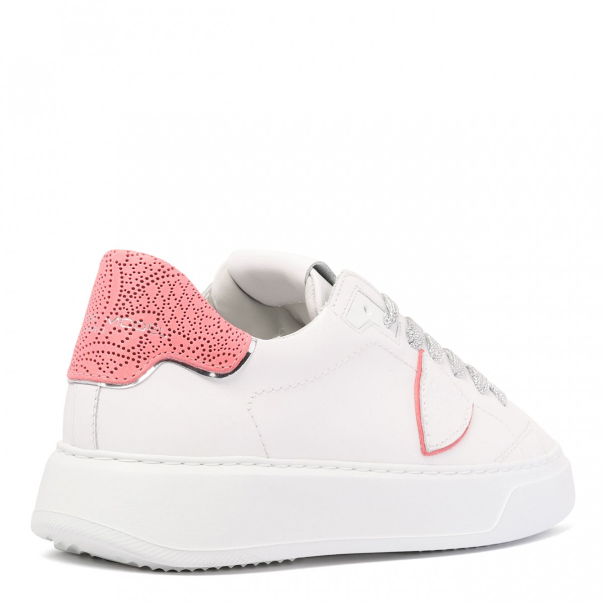 White and Coral Pink Temple Sneakers