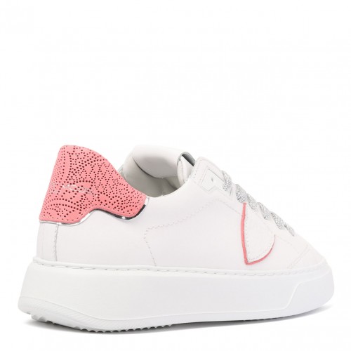 White and Coral Pink Temple Sneakers