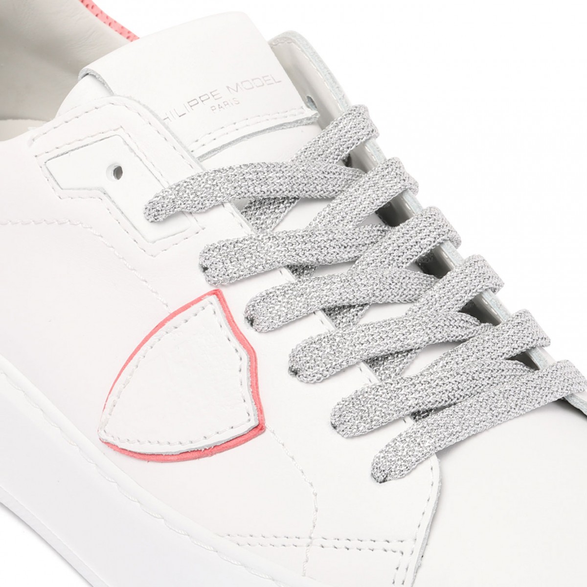 White and Coral Pink Temple Sneakers