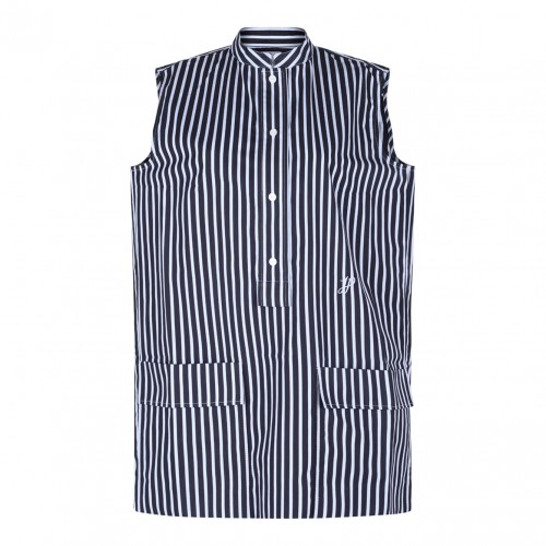 Navy Blue Striped Mini Shirt Dress