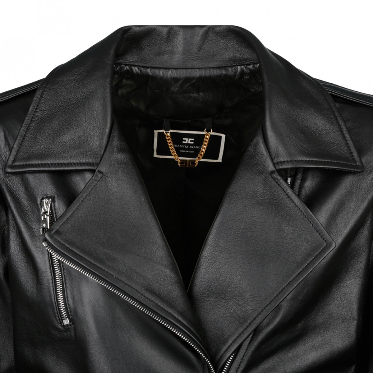 Elisabetta Franchi Black Leather Biker Style Jacket