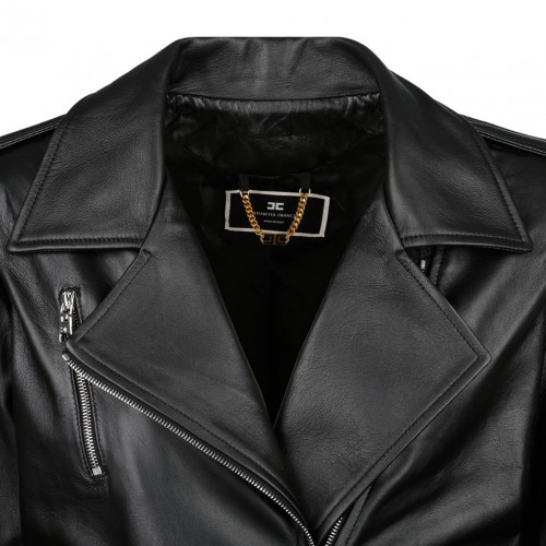 Elisabetta Franchi Black Leather Biker Style Jacket