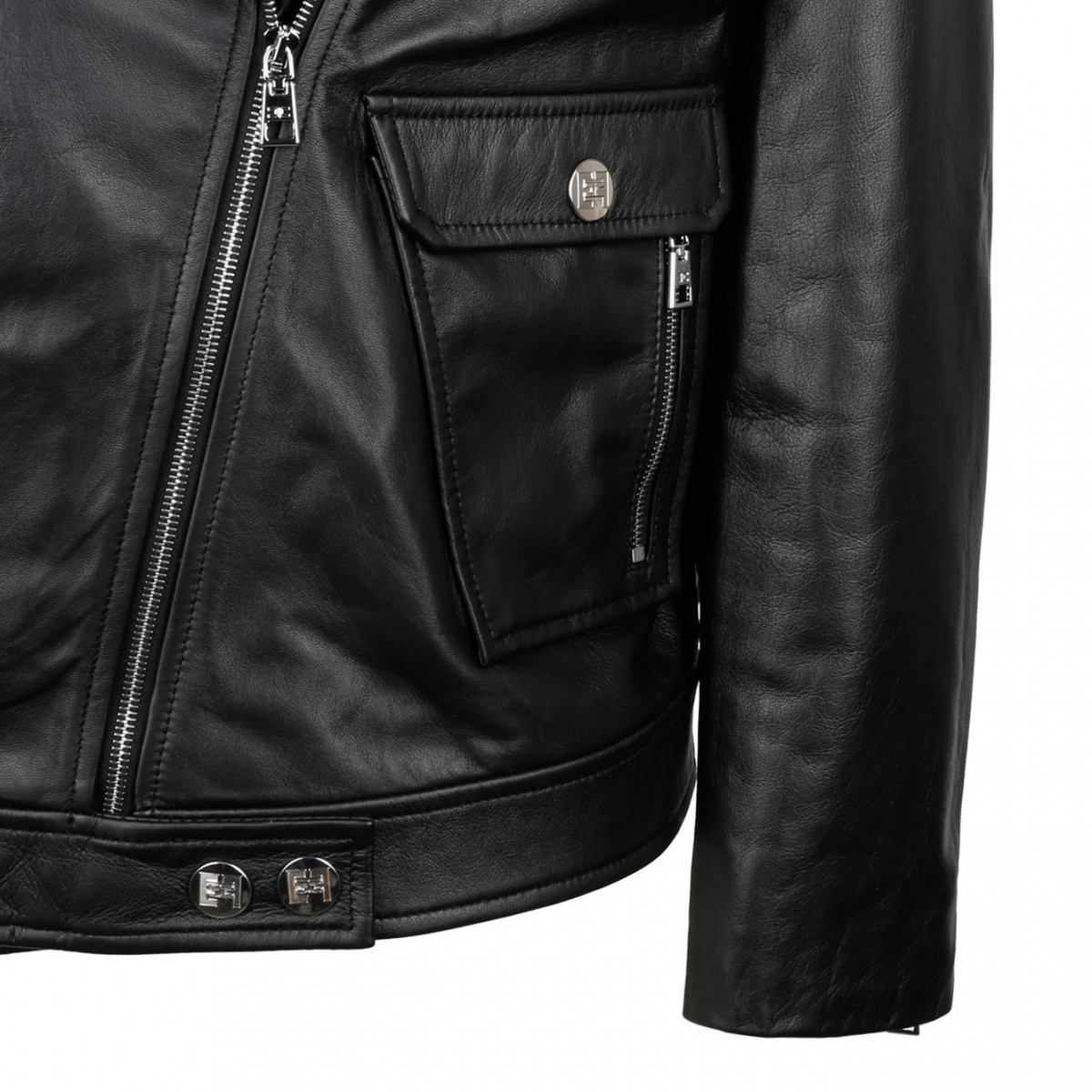 Elisabetta Franchi Black Leather Biker Style Jacket