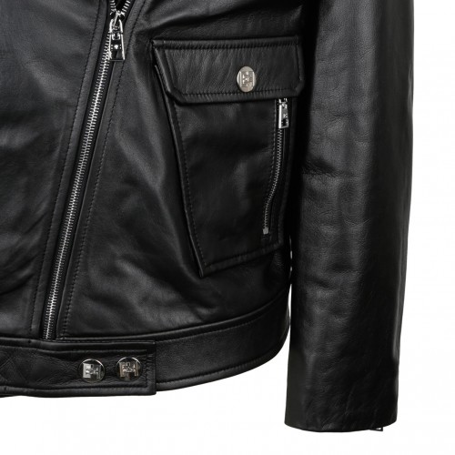 Elisabetta Franchi Black Leather Biker Style Jacket