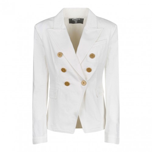 White Denim Double Breasted Blazer