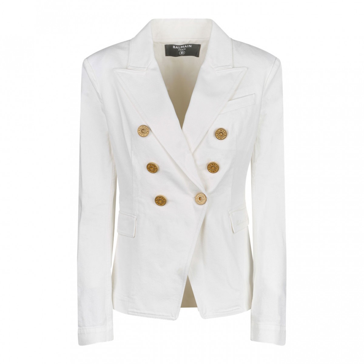 White Denim Double Breasted Blazer
