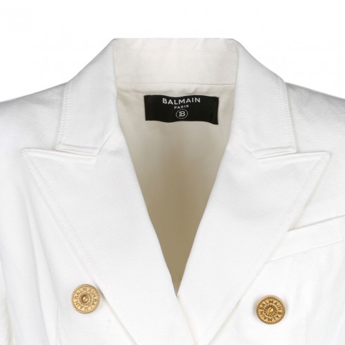 White Denim Double Breasted Blazer