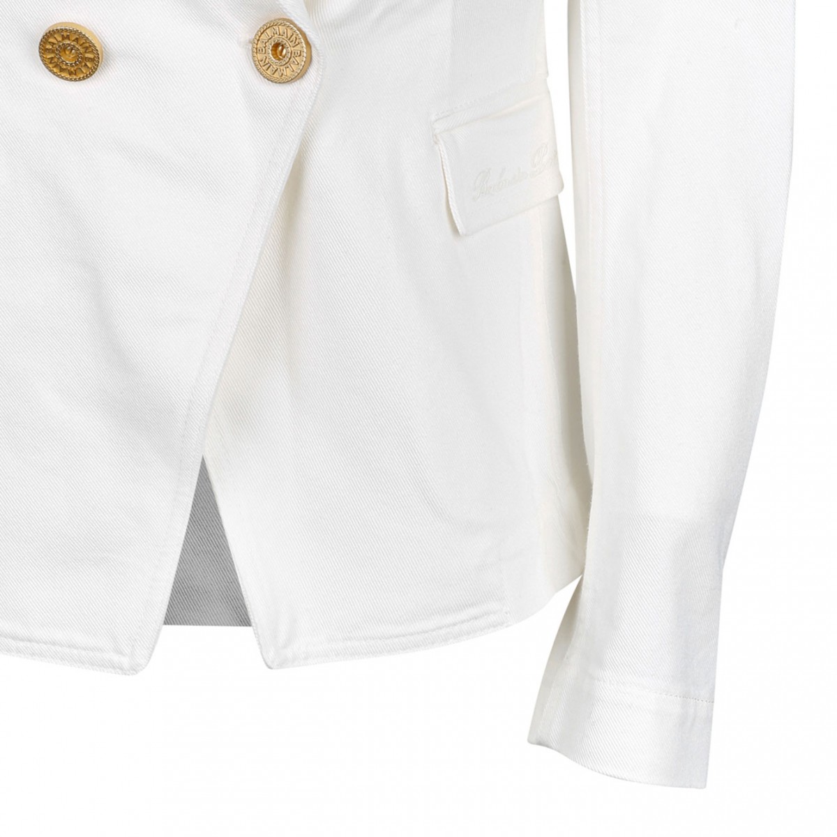 White Denim Double Breasted Blazer