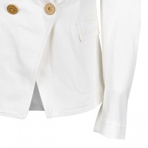 White Denim Double Breasted Blazer