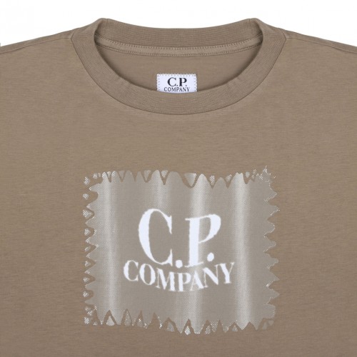Beige Logo Print T-Shirt