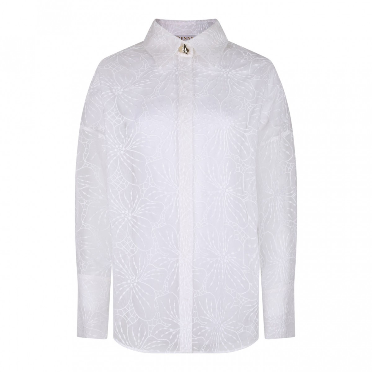 White Orchids Embroidery Shirt