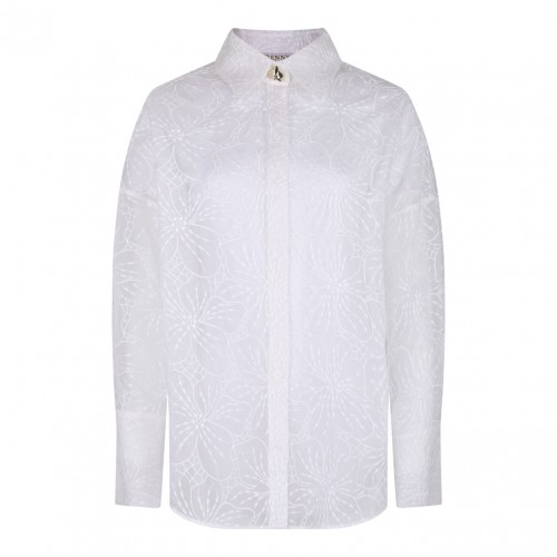 White Orchids Embroidery Shirt