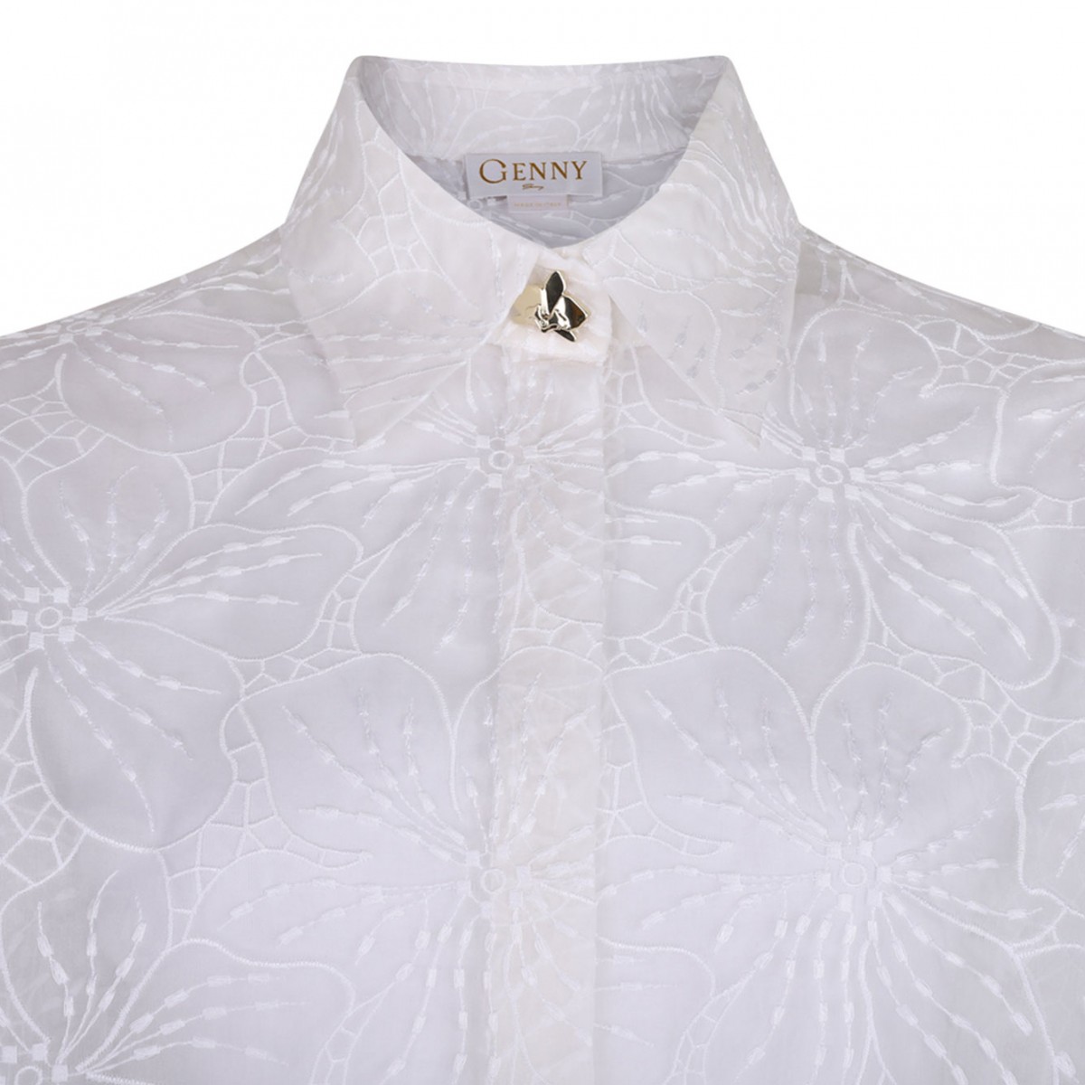 White Orchids Embroidery Shirt