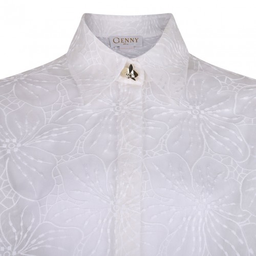 White Orchids Embroidery Shirt