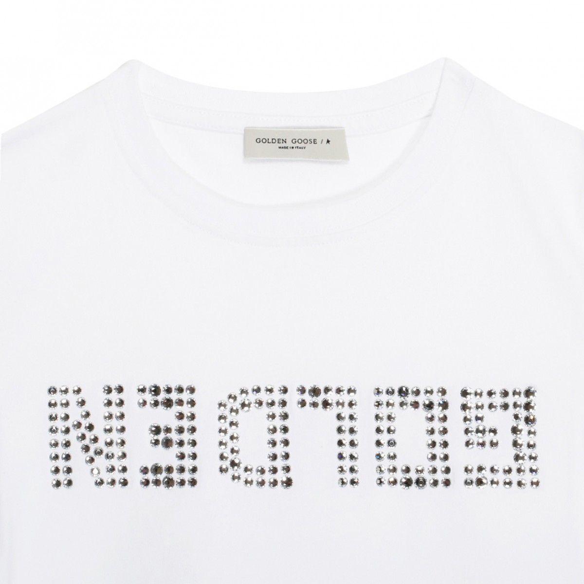 Optic White Cotton Rhinestone Embellished T-Shirt