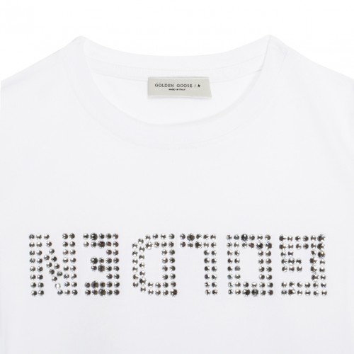 Optic White Cotton Rhinestone Embellished T-Shirt