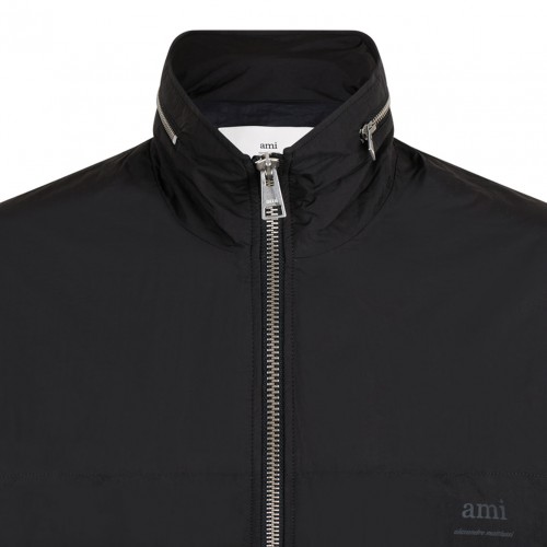 Black Logo Print Windbreaker