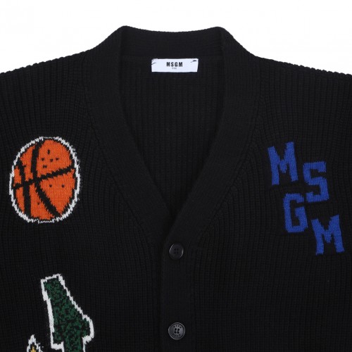 Black Intarsia Knit Cardigan