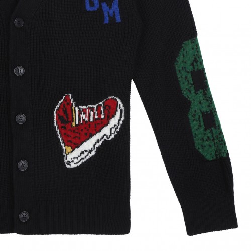 Black Intarsia Knit Cardigan