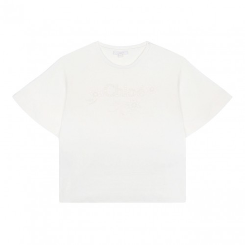 White Embroidered Carved Logo T-Shirt