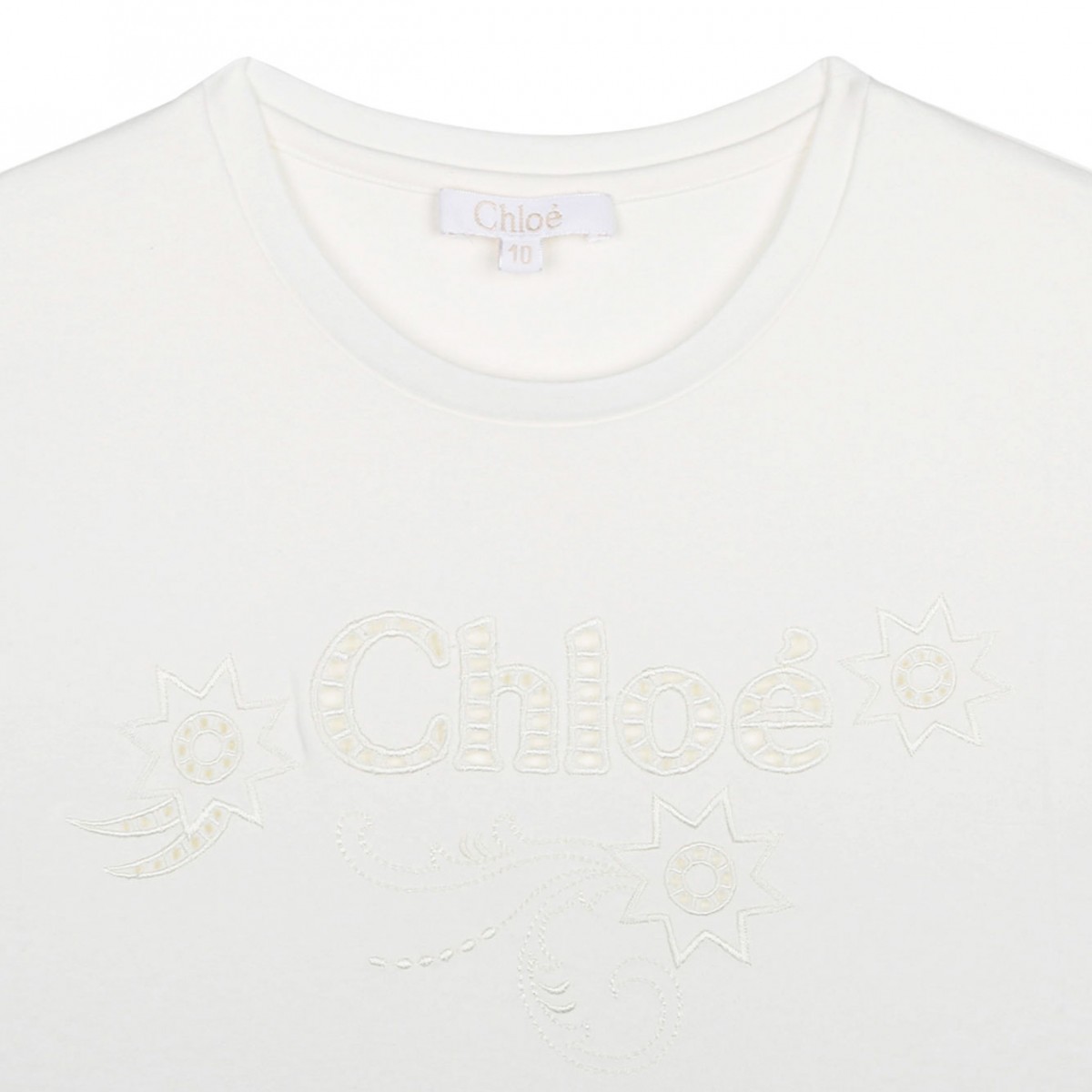 White Embroidered Carved Logo T-Shirt