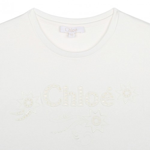 White Embroidered Carved Logo T-Shirt