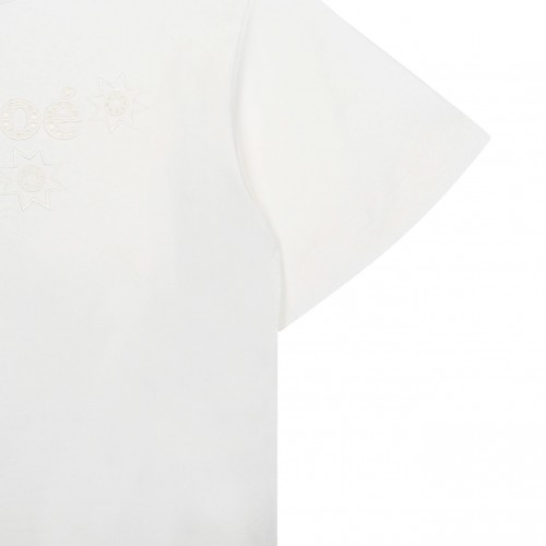 White Embroidered Carved Logo T-Shirt