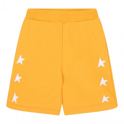 Warm Apricot and White Logo-Print Bermuda Shorts