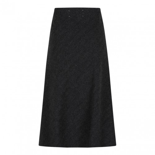Dark Grey Herringbone Trapeze Skirt 2