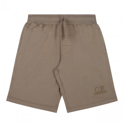 Beige Logo Print Shorts