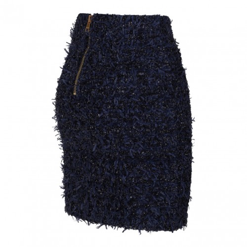 Dark Blue Tweed Mini Skirt