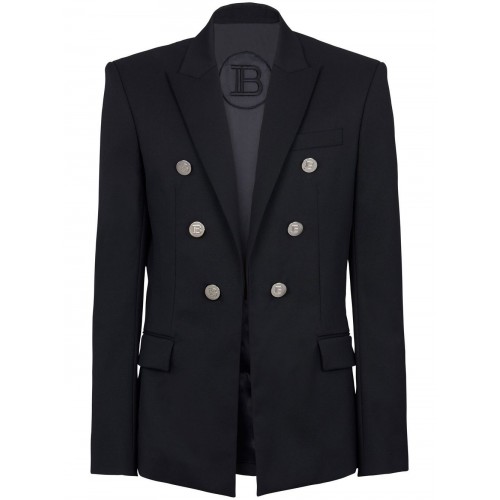 Balmain Black Double-Breasted Wool Blazer. 