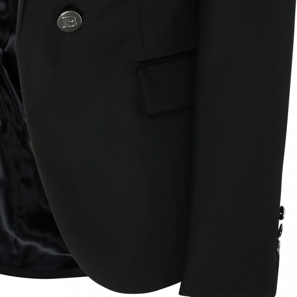 Balmain Black Double-Breasted Wool Blazer. 