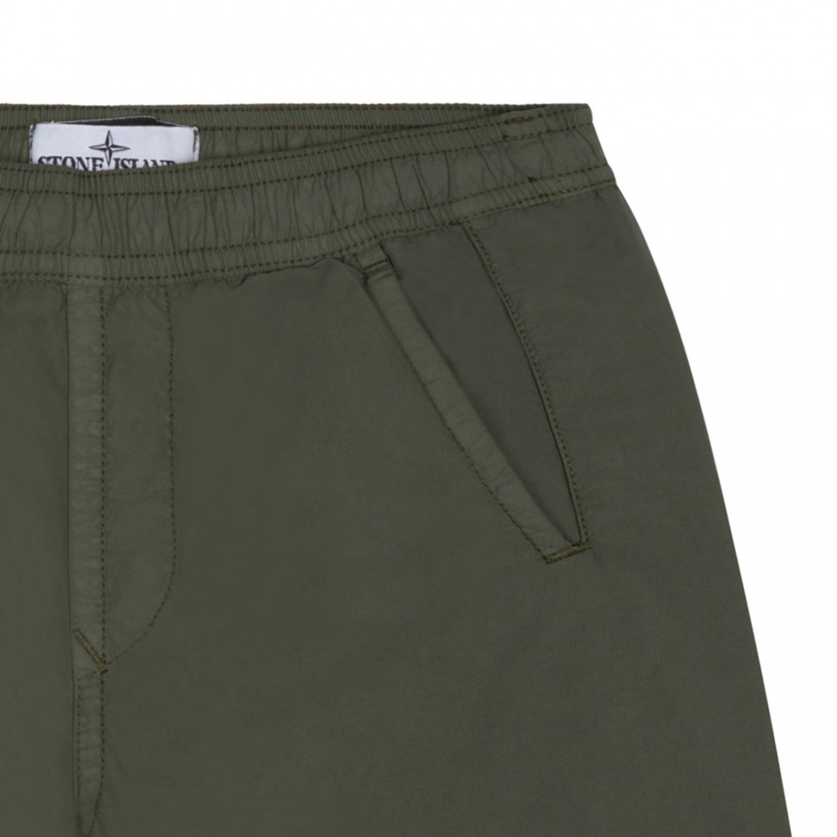 Olive Green Compass Motif Swim Shorts