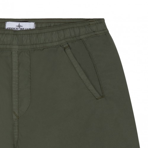 Olive Green Compass Motif Swim Shorts