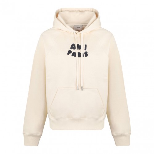 White Cream Logo Print Hoodie