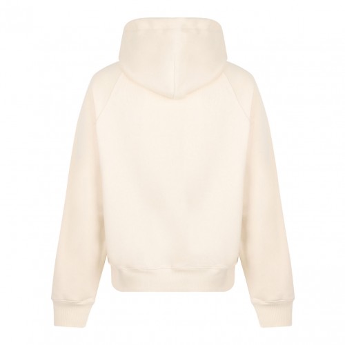 White Cream Logo Print Hoodie