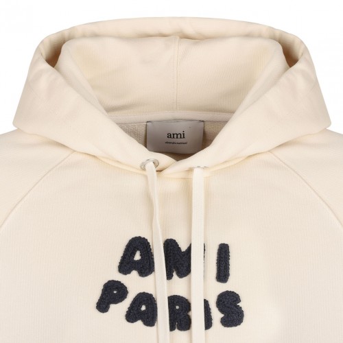 White Cream Logo Print Hoodie