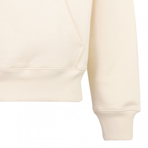 White Cream Logo Print Hoodie