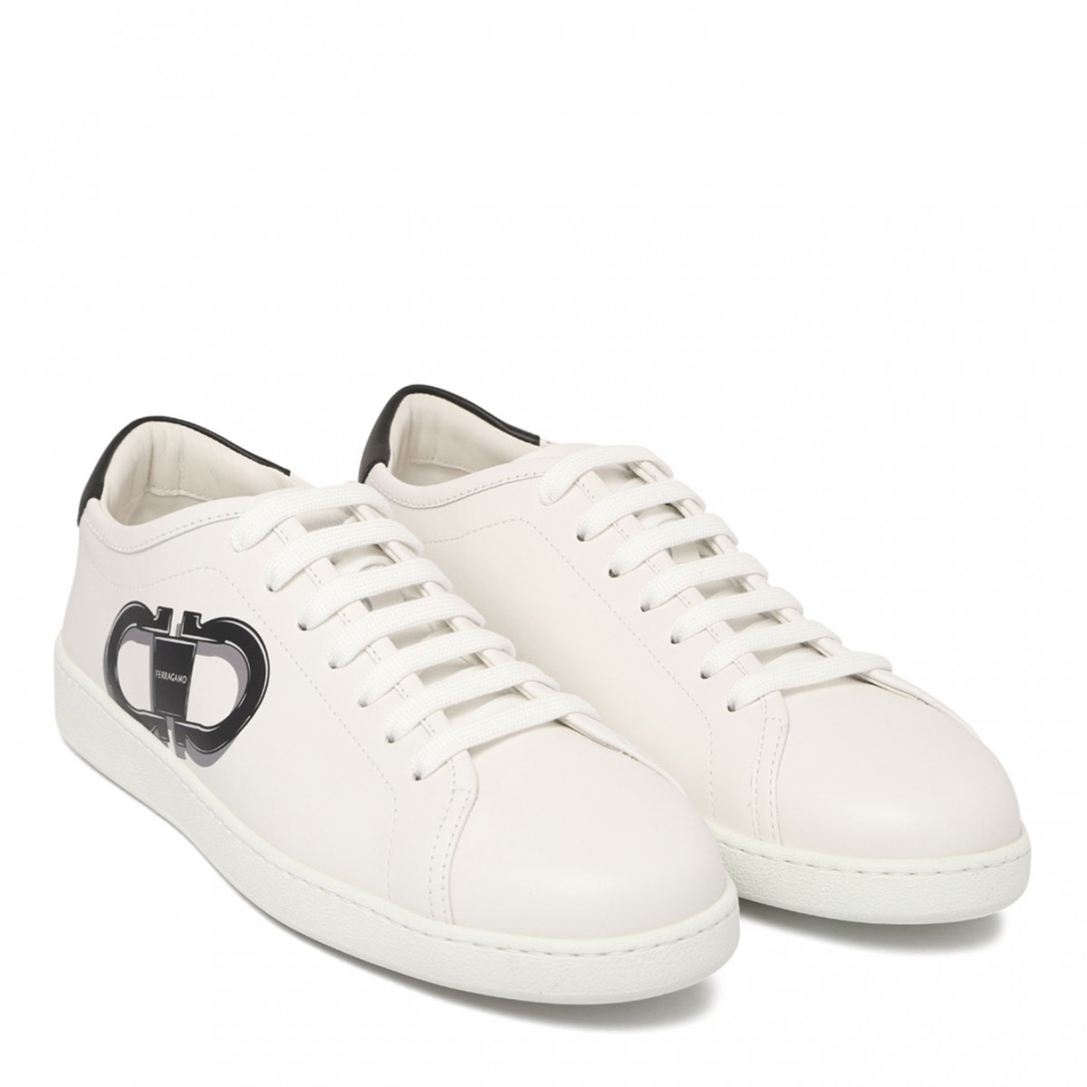 White Double Gancini Sneakers