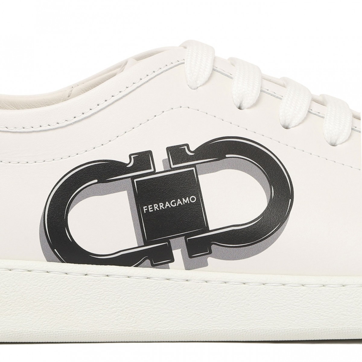 White Double Gancini Sneakers