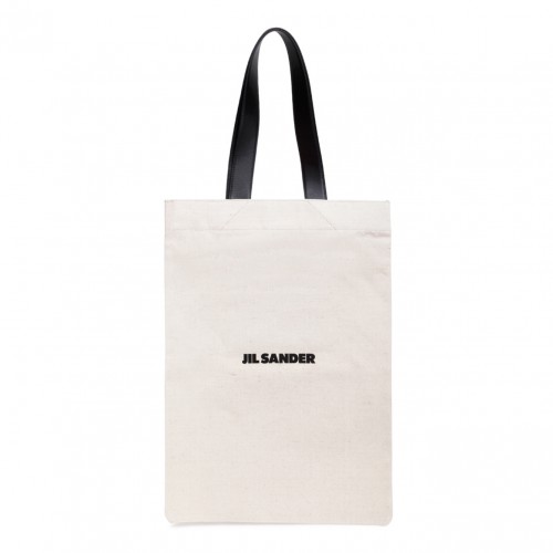 Beige and Black Logo-Print Tote Bag
