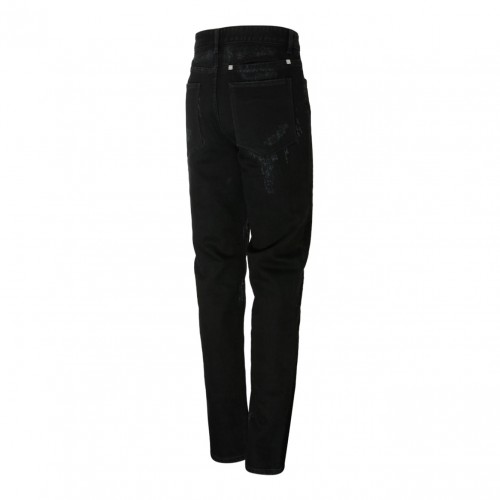 Black Cotton Ripped Jeans