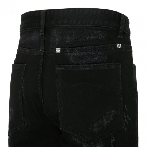 Black Cotton Ripped Jeans