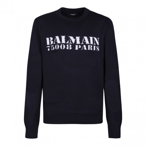 Navy Blue Logo Intarsia Knit Jumper