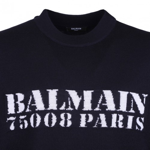 Navy Blue Logo Intarsia Knit Jumper