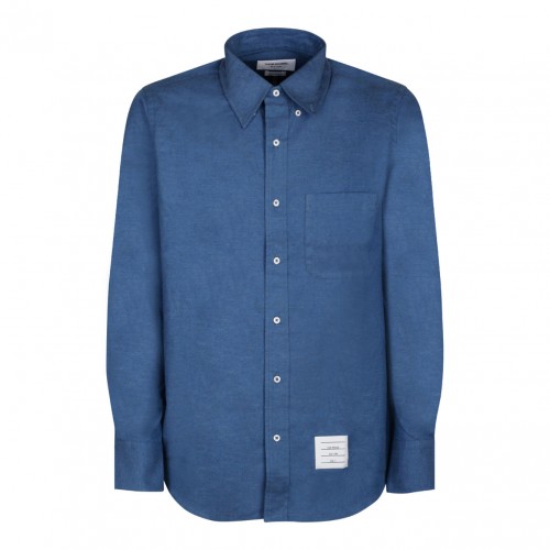 Deep Blue Cotton Logo Patch Denim Shirt