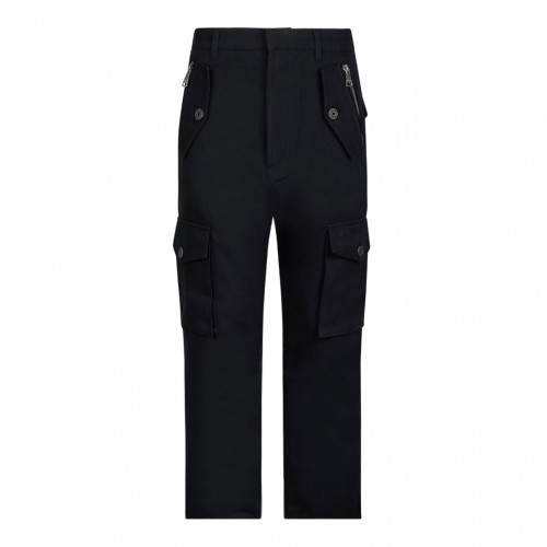 Black Cotton Cargo Trousers