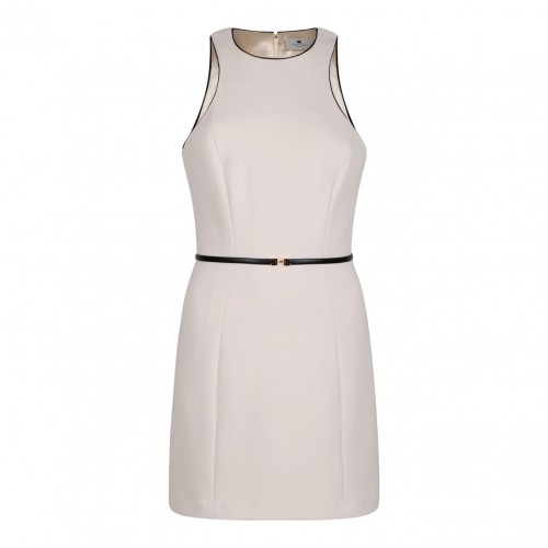 Cream Contrasting Belt Dress